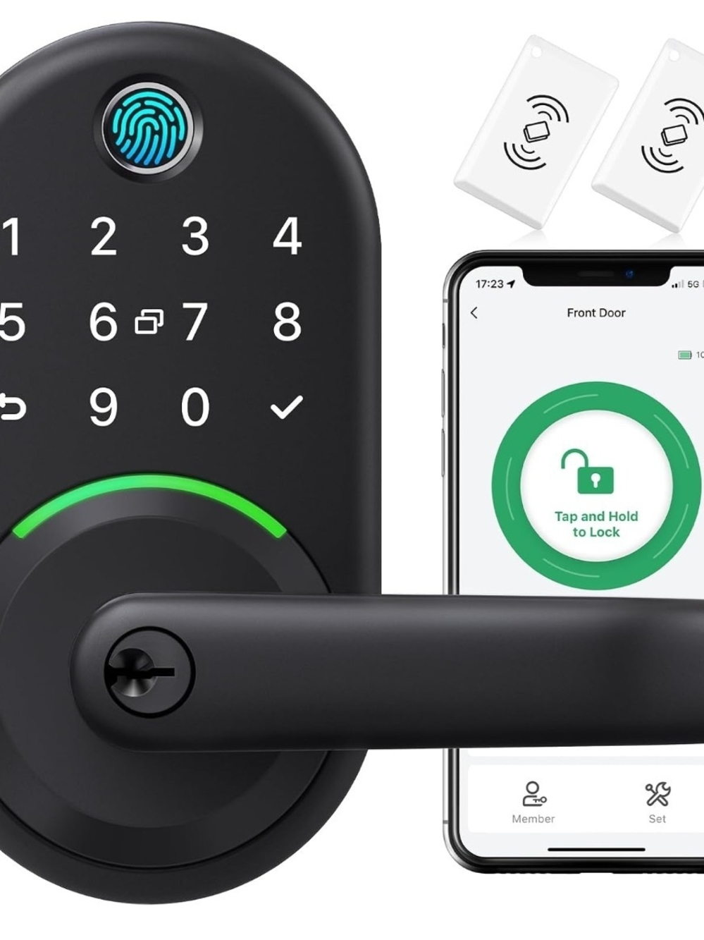 Smart Keyless Door Handle Lock with Fingerprint & App Control - Black